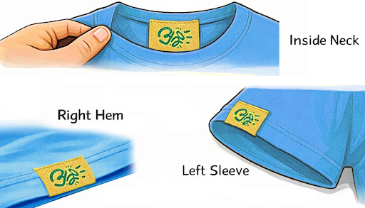Folded woven label sewn into a garment