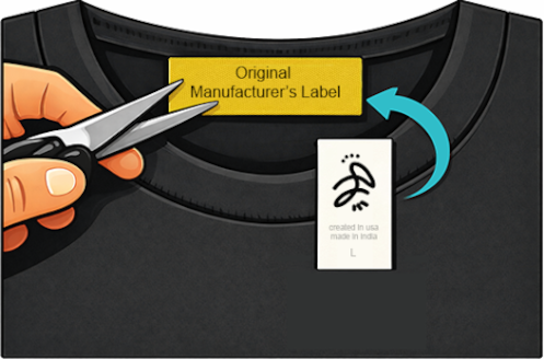 We remove the manufacturer tag and sew in your private label